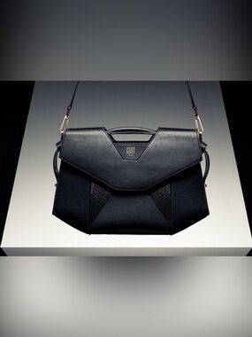 Black Leather Shoulder Bag by SACCO BARET made in FRANCE feather details